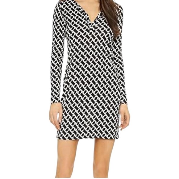 Diane Von Furstenberg Reina in Iconic Chain Link Print Silk Classic Dress SZ 8 - Picture 14 of 15